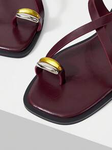 Mnmlis Sandalias planas de mujer de diseño de moda color borgoña, con punta abierta, combinables, adecuadas para ocio, uso diario, viajes, trayectos, vacaciones y playa - Burdeos - Ver 5