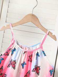 SHEIN Sparklyn 少女彩虹条纹印花无袖荷叶边下摆休闲度假连衣裙 - 彩色 - 查看 5