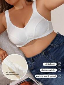 DesireSculpt 1 chiếc áo ngực cỡ lớn dành cho nữ, màu trơn, thanh lịch, thoải mái, mềm mại, chất liệu jacquard, trang trí nơ, mút xốp mềm, dây đeo điều chỉnh được, không gọng. - trắng - Xem 3