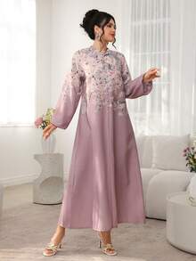 Al Najma Front Button Placement Print Loose Dress - Multicolor - View 7