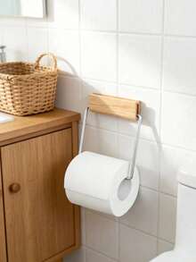 Madebyblanc Minimalist Wall Mounted Toilet Paper Holder, Wooden And Metal Bathroom Tissue Roll Rack - Multicolor - View 1