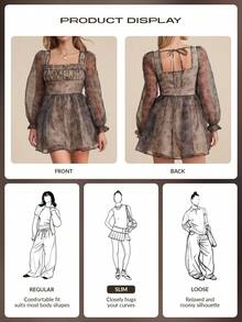 WESTFADE Đầm dài dáng xòe rộng, cổ vuông, chất liệu organza in ren. - màu đen - Xem 7