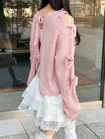 FRIFUL Damski jednokolorowy kardigan z wyciętymi ramionami i wiązaniem na plecach, okrągłym dekoltem, długim rękawem, luźny, swobodny, uniwersalny na wiosnę/lato