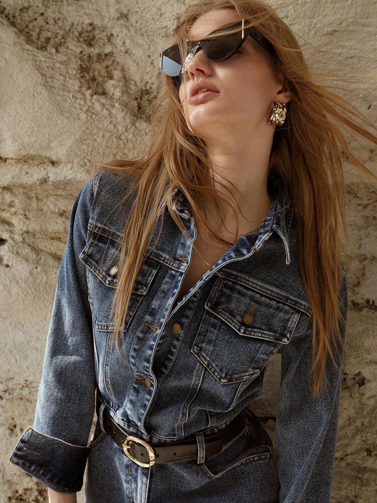 SHORT WASHED FITTED WAIST DENIM DRESS, SPRING/SUMMER