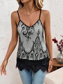 SHEIN Clasi Áo hai dây ren đen gợi cảm, thanh lịch dành cho nữ - Đen và trắng - Xem 7