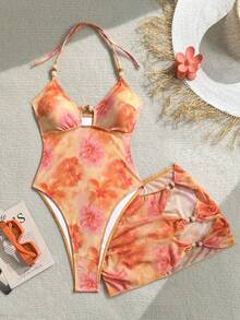 Soleia Floral Print Halter Neck Sleeveless Bikini Set - Multicolor - View 6