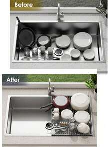 Over-Sink Extendable Dish Rack, Adjustable Stainless Steel Drainer Board With Arms - Multi-Purpose Kitchen & Bathroom Sink Organizer For Utensils, Fruits, Vegetables - Multicolor - View 6