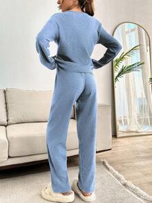 EURMUSE 2pcs Cute Lazy Koala Embroidery Detail PJ Set - Baby Blue - View 2