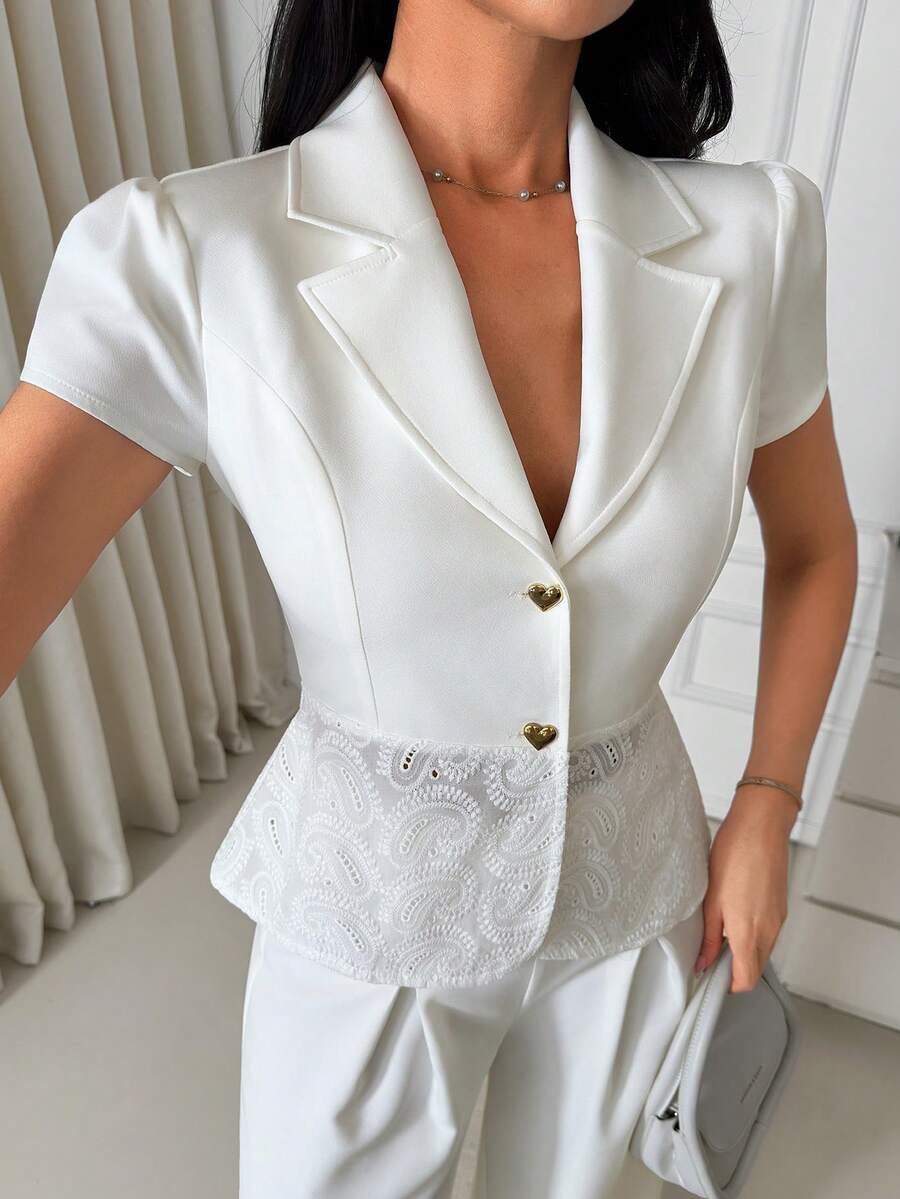 SHEIN Women, Spring, Summer, Blazer, Jacket, Boho, Travel - White - View 1