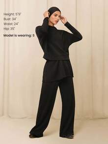 GLOWMODE X Reem Modest SoftSerene Modal Easy Shift Silky-Smooth Soft Breathable Adjustable Drawstring Ankle Side Pocket 2-In-1 Wide-Gleg Jogger Daily Casual Street Wear - 黑色 - 查看 2