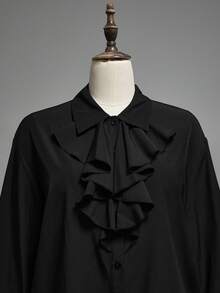 ROMWE Áo sơ mi nữ cổ bèo kiểu Gothic cổ điển cài cúc phía trước, mùa thu - màu đen - Xem 8