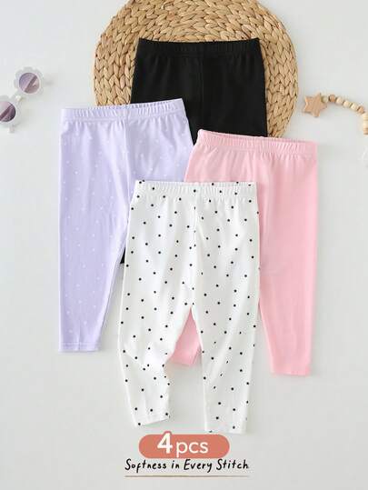 Cozy Pixies 4pcs Baby Girl Soft Knit Elastic Waist Pants Set