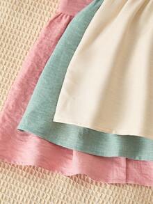 SHEIN Playful Pals 3件組女嬰可愛鈕扣前襟修身傘裙夏季休閒洋裝，粉色與綠色畢業風太陽裙套裝，適合女嬰、大童度假穿著 - 彩色 - 查看 6