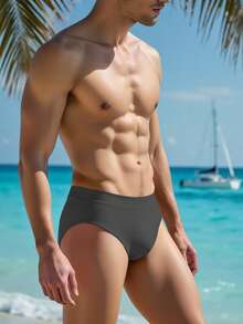 CoralVoy Men's Solid Color Simple Beach Swim Briefs, Summer - Light Grey - View 3