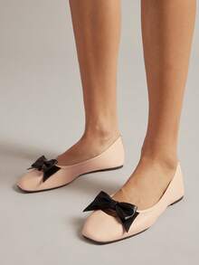 SHUZIA Women's Casual Elegant Comfortable Bowtie Ballet Flats - Beige - View 2