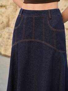 MOTF PREMIUM WOMEN'S FASHION SLANT POCKET DENIM SKIRT - Navy Blue - View 2