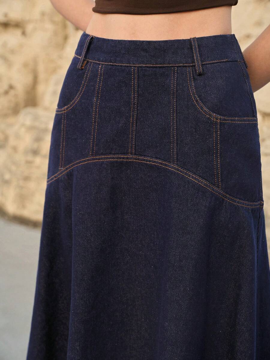 MOTF PREMIUM WOMEN'S FASHION SLANT POCKET DENIM SKIRT - Navy Blue - View 2