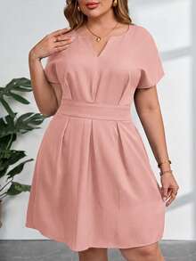 SHEIN Clasi 大码纯色V领系带优雅夏季连衣裙 - 粉色 - 查看 3