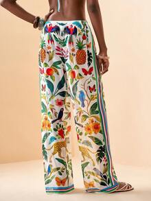 Zivah 2026 Vacation Casual Beach Sheer Retro Print Loose Pants & Cover-Up - Green - View 2