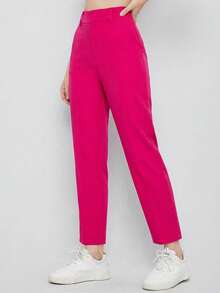 EURMUSE Women's Solid Color Simple Daily Suit Pants  - Pink - View 5