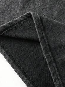 SHEIN Unity Áo thun nữ mùa hè dáng suông, họa tiết mèo ngộ nghĩnh, cổ tròn, chất liệu denim bạc màu, in hình quái vật trong phim Monsters Battle. - màu đen - Xem 4