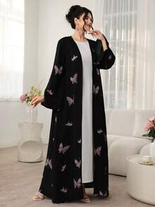 Al Najma Romantic Butterfly Print Open Front Flare Sleeve Dress, Spring/Summer - Multicolor - View 4