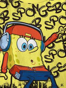 SpongeBob SquarePants | SHEIN Áo thun ngắn tay cổ tròn in họa tiết tối giản dành cho bé trai - trắng - Xem 4