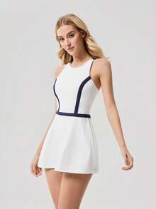 OutZeal Vestido de tenis para mujer, vestido activo para pickleball y golf, de verano y primavera, de secado rápido, con sujetador incorporado, pantalones cortos integrados y diseño de espalda descubierta - Blanco - Ver 11