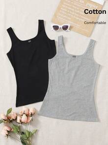 SHEIN EZwear 夏季两件套圆领修身打底背心女式背心女式吊带衫女式马甲衫夏季基础款上衣女式背心基本款上衣女式马甲衫女式吊带衫夏季批发服装女式上衣夏季女式棉质上衣 - 彩色 - 查看 5