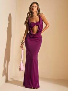 SHEIN BAE 李子色和深粉色性感深V领吊带露背连衣裙，适合海滩度假、波西米亚风优雅海滩正式晚礼服、度假派对礼服、海滩度假迷你裙、早午餐礼服、生日迷你裙。 - 粉色 - 查看 7