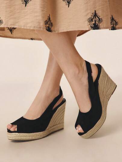Styleloop Sandal đế xuồng hở mũi, chống thấm nước, thích hợp cho nữ, phù hợp đi nghỉ mát mùa hè.