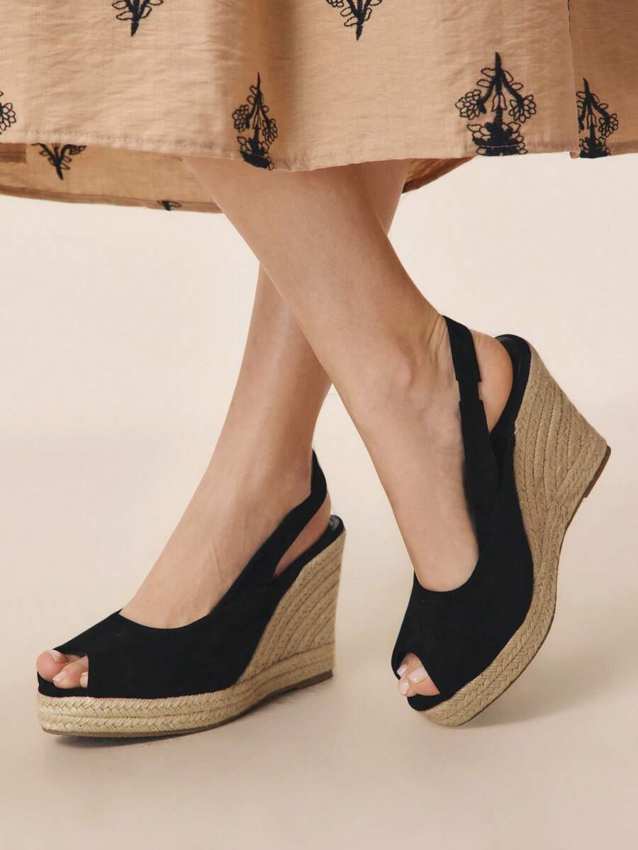 Styleloop Sandal đế xuồng hở mũi, chống thấm nước, thích hợp cho nữ, phù hợp đi nghỉ mát mùa hè. - màu đen - Xem 1