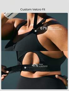 GLOWMODE Plus Size OptiDry Gym Crusher Compressive Quick-Dry Built-In Cups Front Zipper Sports Bra Medium Impact Training Running Workout Gym Wear - Black - View 3