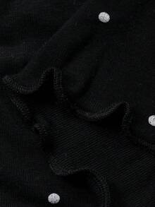 DAZY 2pcs Polka Dot Print Fitted Long Sleeve Top And Straight Leg Pants Pajama Set For Women, Spring - Black - View 7