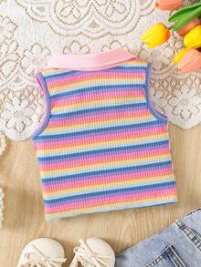 SHEIN Baby Girl Fashionable Colorful Striped Sleeveless Polo Top For Spring/Summer - Multicolor - View 2