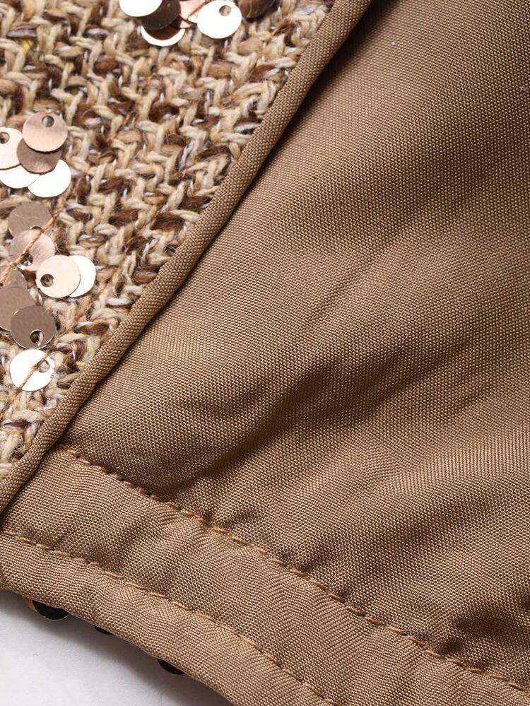 Dazy Plus Sequin Embroidery Decor V-Neck Sleeveless Jacket, Elastic Waist A-Line Mesh Long Elegant 2-Piece Set, Spring/Summer