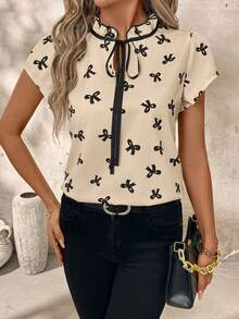 SHEIN Clasi Chemise à manches courtes femme ajustée, couleurs contrastées. Tenues d'été pour femmes, tenues d'enseignante pour femmes, chemises blanches, tenues de campagne pour femmes, vêtements d'été pour femmes - Kaki - Voir 5