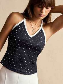 VARSIVA 女士波点印花露背运动背心，适合日常健身 - 黑與白 - 查看 5