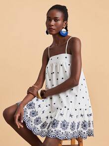 Travachic White Floral Printed Spaghetti Strap Ruffle Hem Sleeveless Summer Camisole Dress,Boho Vacation Holiday Outfit,Elegant Wedding Guest Party Dress - Multicolor - View 7