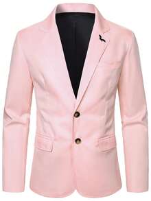 Manfinity AFTRDRK Men's Notched Collar Bird Embroidery Single-Breasted Long Sleeve Suit Jacket, Fashionable Commuter Outerwear - Pink - View 5