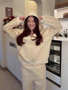 Abrilcols Women's Butter Yellow Casual Loose Sweatshirt Set,Y2k Clothes ,Fall Clothes For Women - Yellow - View 3