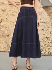 MOTF PREMIUM WOMEN'S FASHION SLANT POCKET DENIM SKIRT - Navy Blue - View 4