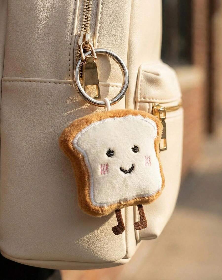 Kawaii Toast Plush Toy - Cute Expressions, Keychain Charm & Bag Accessory - Brown - View 1