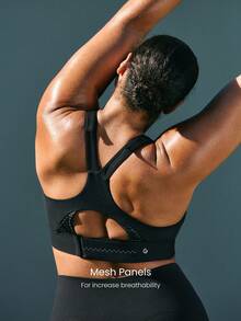 GLOWMODE Plus Size OptiDry Gym Crusher Compressive Quick-Dry Built-In Cups Front Zipper Sports Bra Medium Impact Training Running Workout Gym Wear - Black - View 5