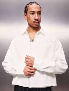 PLAYBOY X SUMWON 短款长袖Logo纽扣衬衫，经典领口，必备休闲街头风上衣 - 白色 - 查看 5