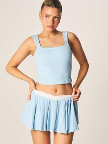 MISSGUIDED Light Blue High Waisted Pleated Tennis Style Mini Skirt With White Waistband Trim For Casual Spring Summer Everyday Wear - Blue - View 4