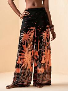 Zivah 2026 度假休闲沙滩印花宽松长裤及罩衫 - 黑色 - 查看 3