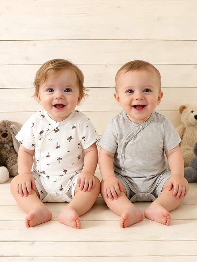 4 قطع/مجموعة جمبسوت قصيرة الأكمام للأطفال الرضع للصيف، طقم جمبسوت قصيرة مطبوعة للأطفال حديثي الولادة