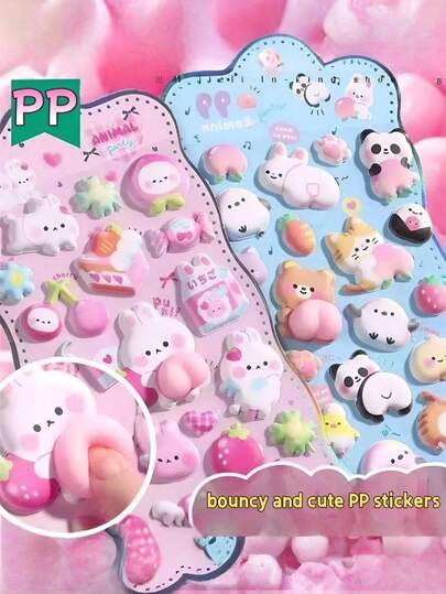 POKOJA LAND Pegatina 3D de animales lindos, pegatina decorativa de dibujos animados, material de esponja y PVC, disponible en 2 estilos, adecuada para libros de pegatinas, portátiles, refrigeradores y también se puede usar para decorar fundas de teléfono móvil de dibujos animados.
