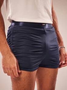 FeverCity Men's Solid Color Tight Knit Shorts - Navy Blue - View 5
